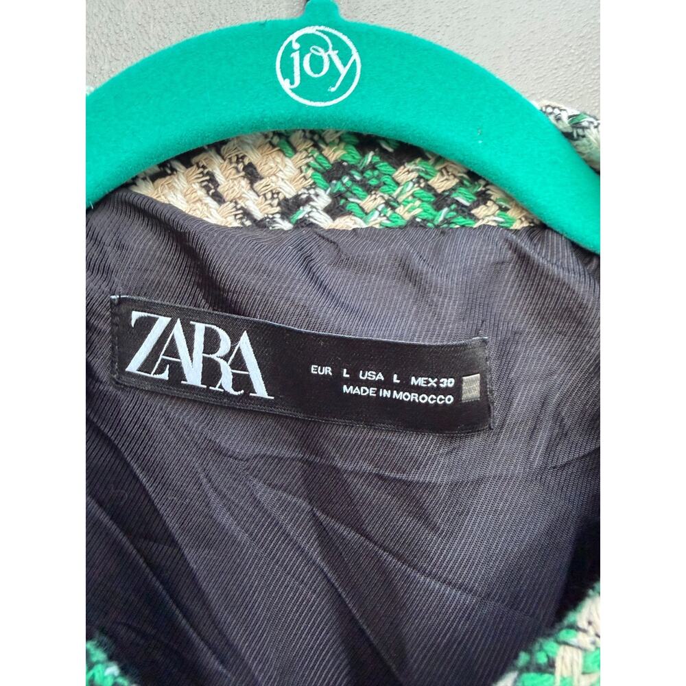 ZARA Women Tweed Plaid Bomber Jacket Zip Front Sz L Old Money Preppy Academia - Picture 10 of 13